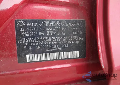 2011 Hyundai Sonata Limited from USA, damaged, VIN 5NPEC4AC5BH224061